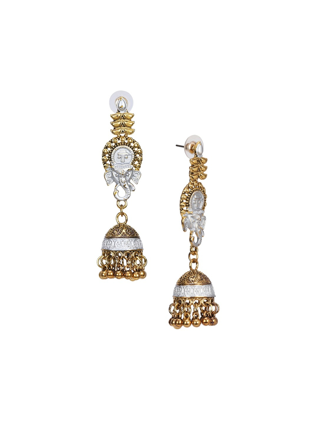 YouBella Silver-Toned Contemporary Jhumkas