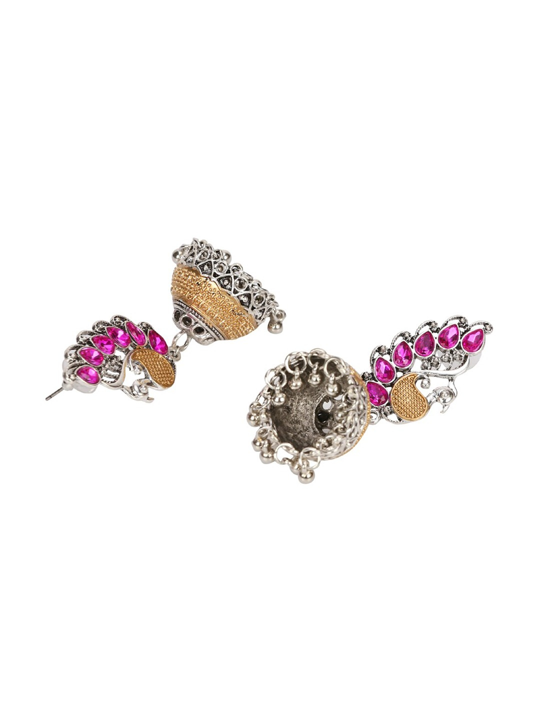 YouBella Silver-Toned Contemporary Jhumkas
