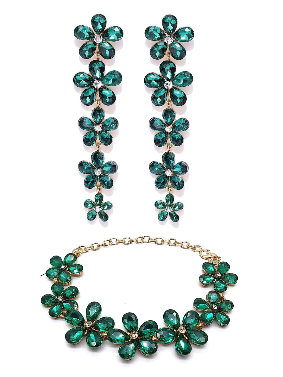 YouBella Jewellery Stylish Crystal Combo Earrings and Bracelet for Women and Girls (Green)