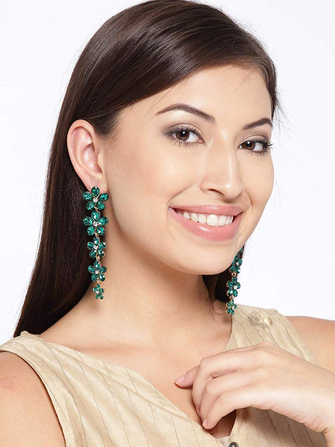 YouBella Jewellery Stylish Crystal Combo Earrings and Bracelet for Women and Girls (Green)