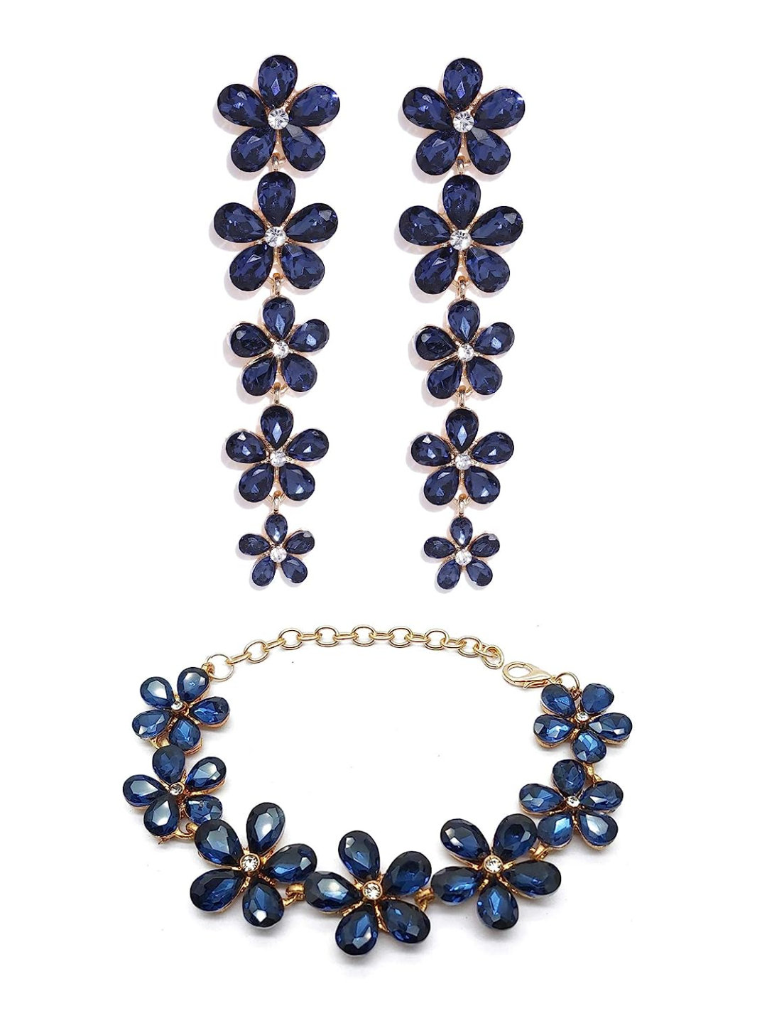 YouBella Jewellery Stylish Crystal Combo Earrings and Bracelet for Women and Girls (Blue)