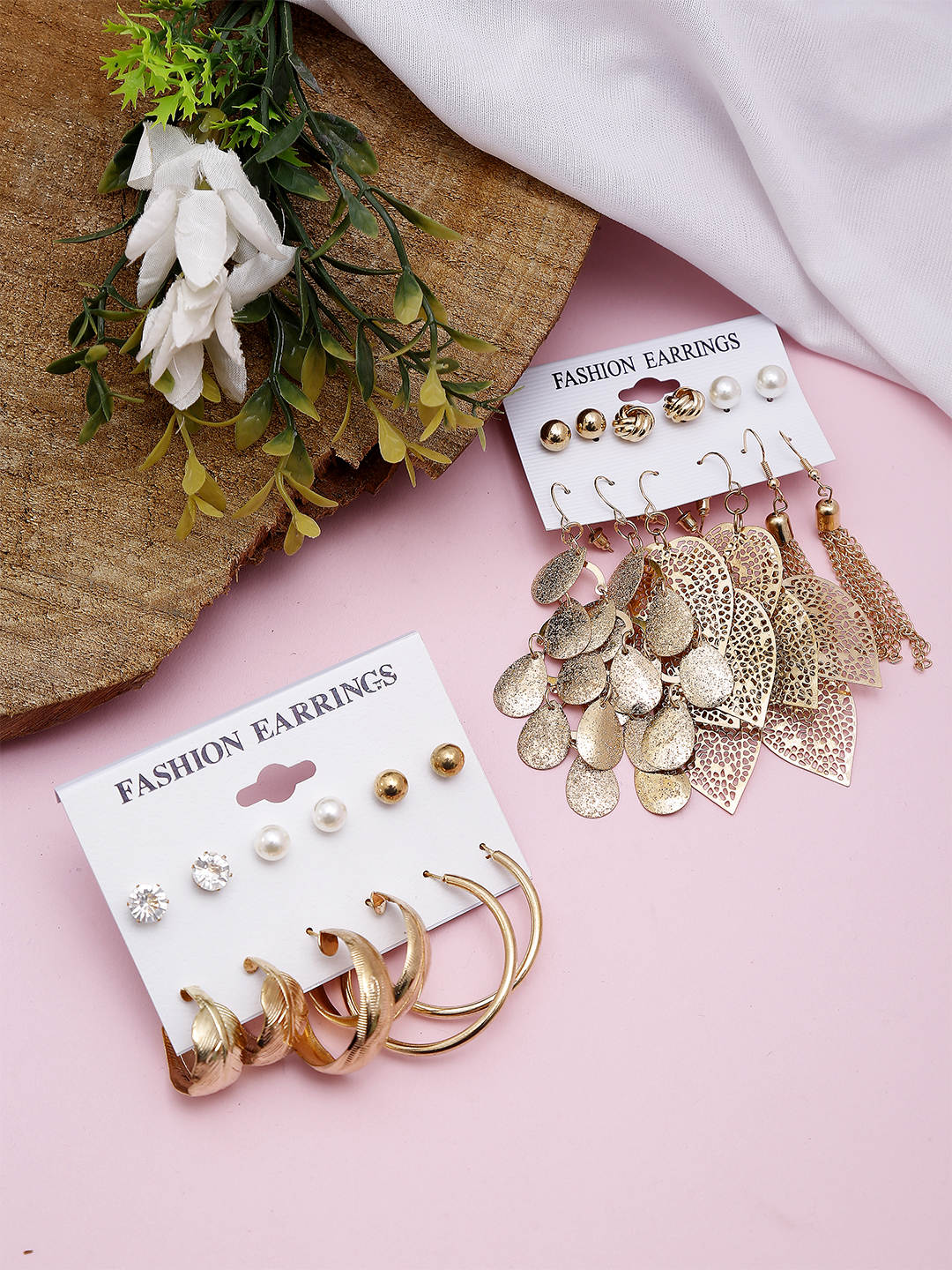 YouBella
Woman Set of 12 Gold-Toned Contemporary Studs Earrings