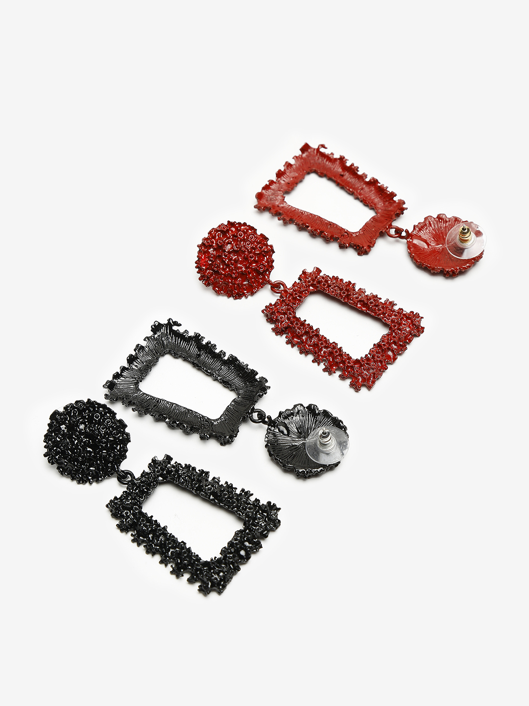 YouBella Red & Black Set of 2 Geometric Drop Earrings