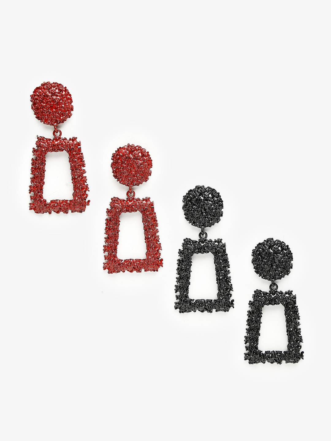 YouBella Red & Black Set of 2 Geometric Drop Earrings