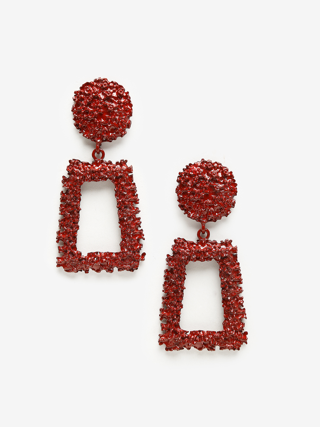 YouBella Red & Black Set of 2 Geometric Drop Earrings