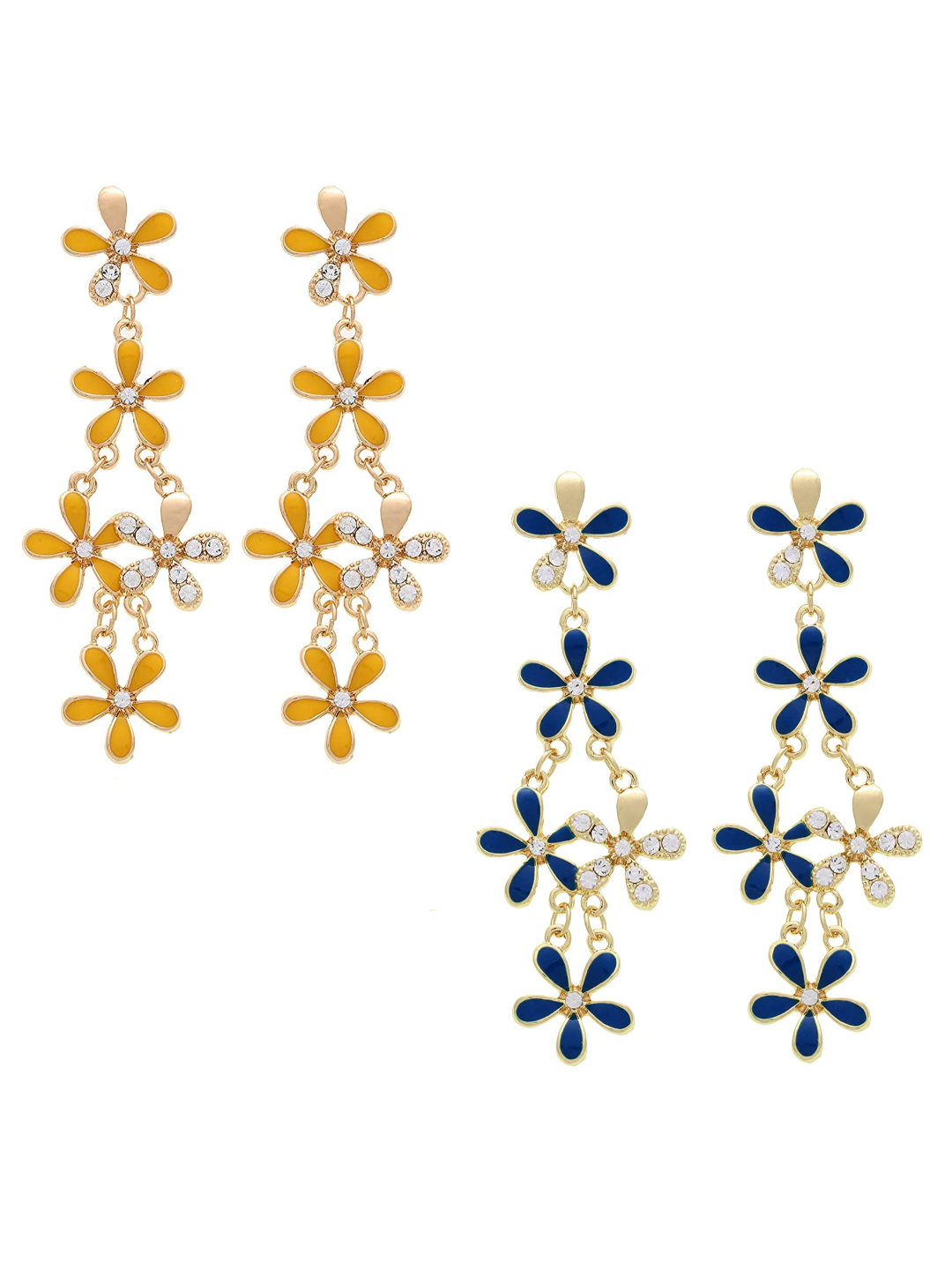 YouBella Jewellery Gold Plated Combo of 2 Drop and Dangler Earrings for Girls and Women (Multi-Color) (Yellow & Blue)