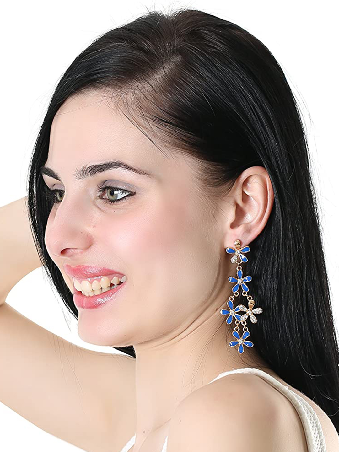 YouBella Jewellery Gold Plated Combo of 2 Drop and Dangler Earrings for Girls and Women (Multi-Color) (Yellow & Blue)