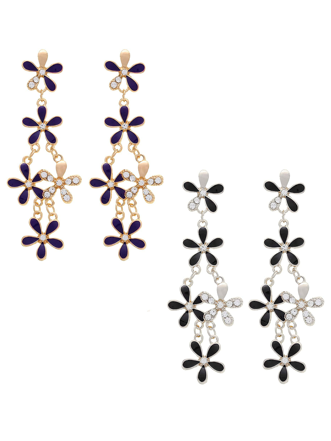 YouBella Jewellery Gold Plated Combo of 2 Drop and Dangler Earrings for Girls and Women (Multi-Color) (Purple & Black)