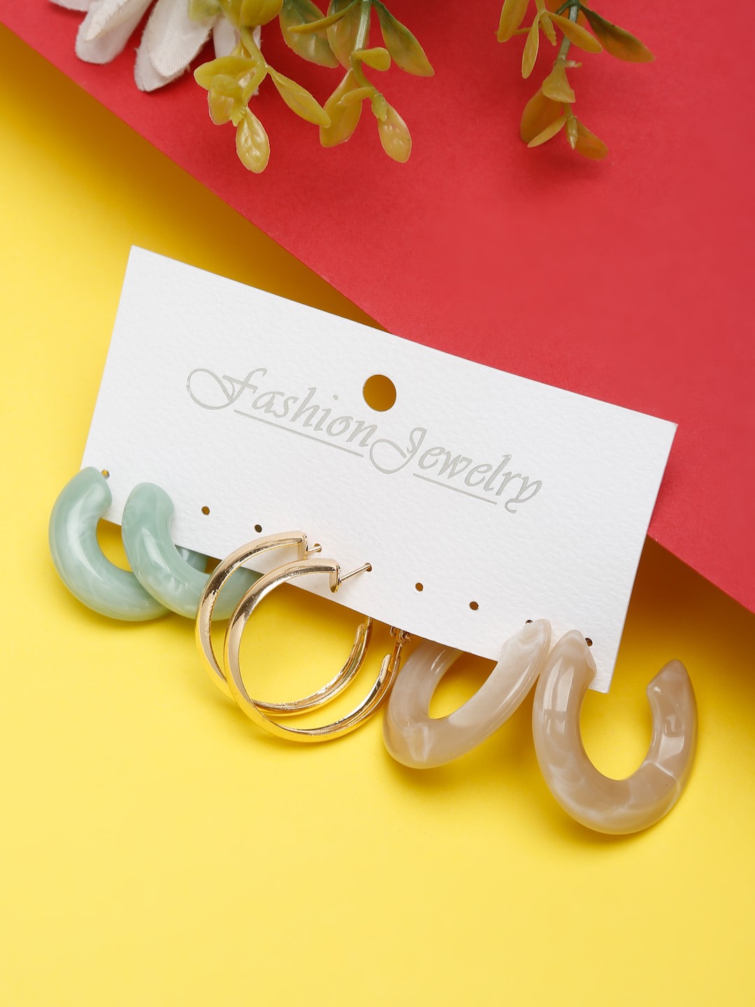 Woman Set of 2 Multicoloured Contemporary Studs Earrings