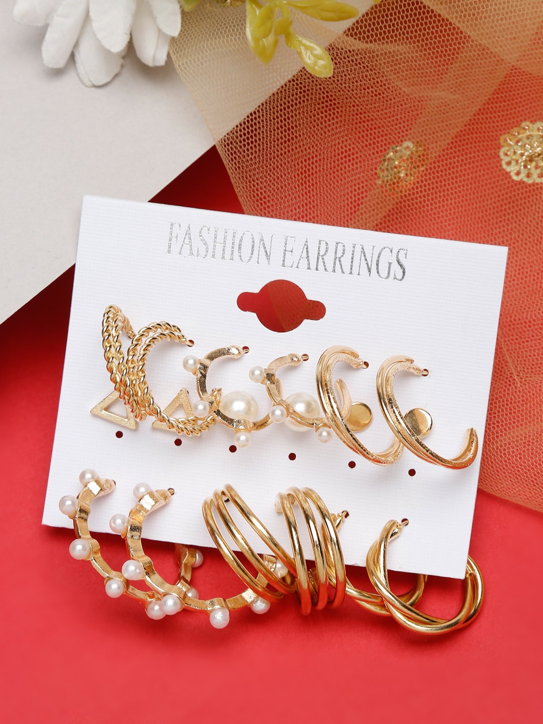 Set of 18 Gold-Toned Contemporary Studs Earrings