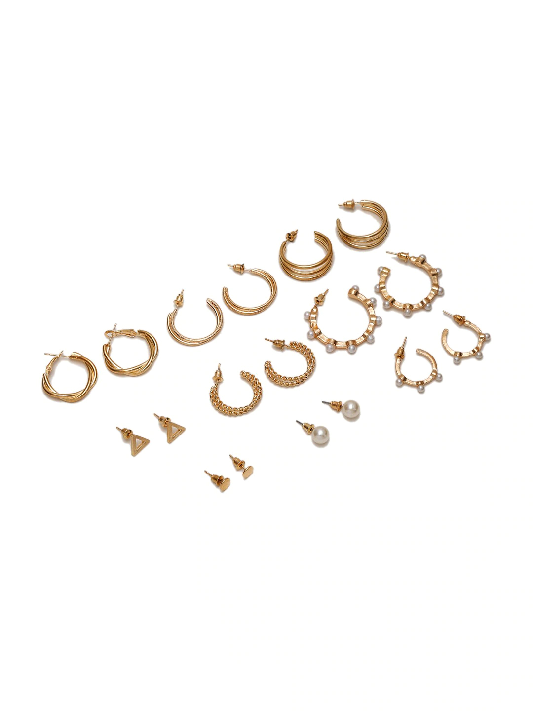 Set of 18 Gold-Toned Contemporary Studs Earrings