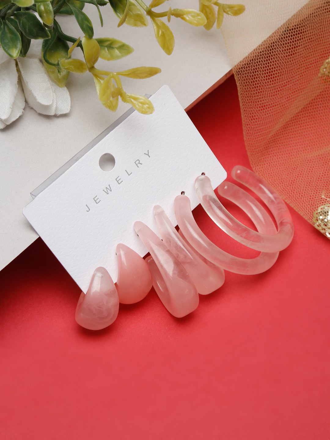 Pink Set of 3 Contemporary Hoop Earrings