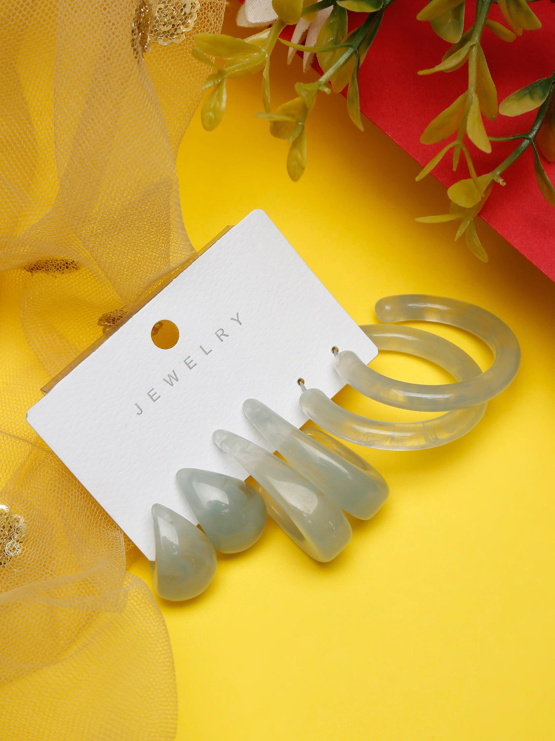 Woman Set of 3 Grey Contemporary Studs Earrings