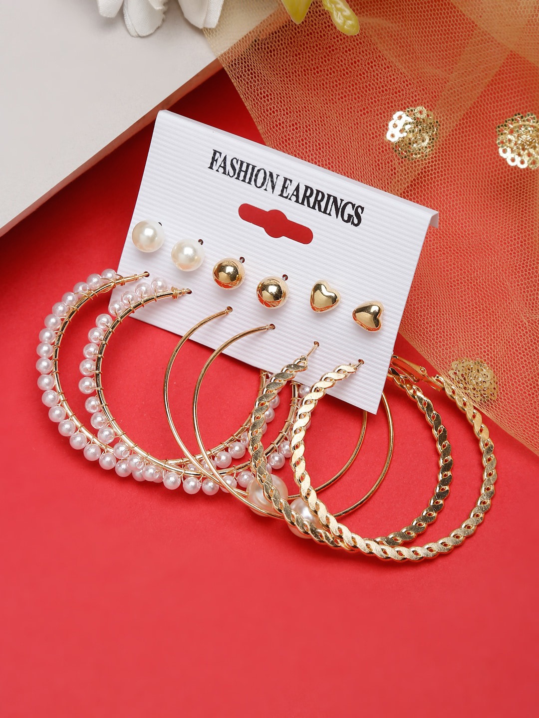 Gold-Plated Set of 6 Contemporary Hoop Earrings