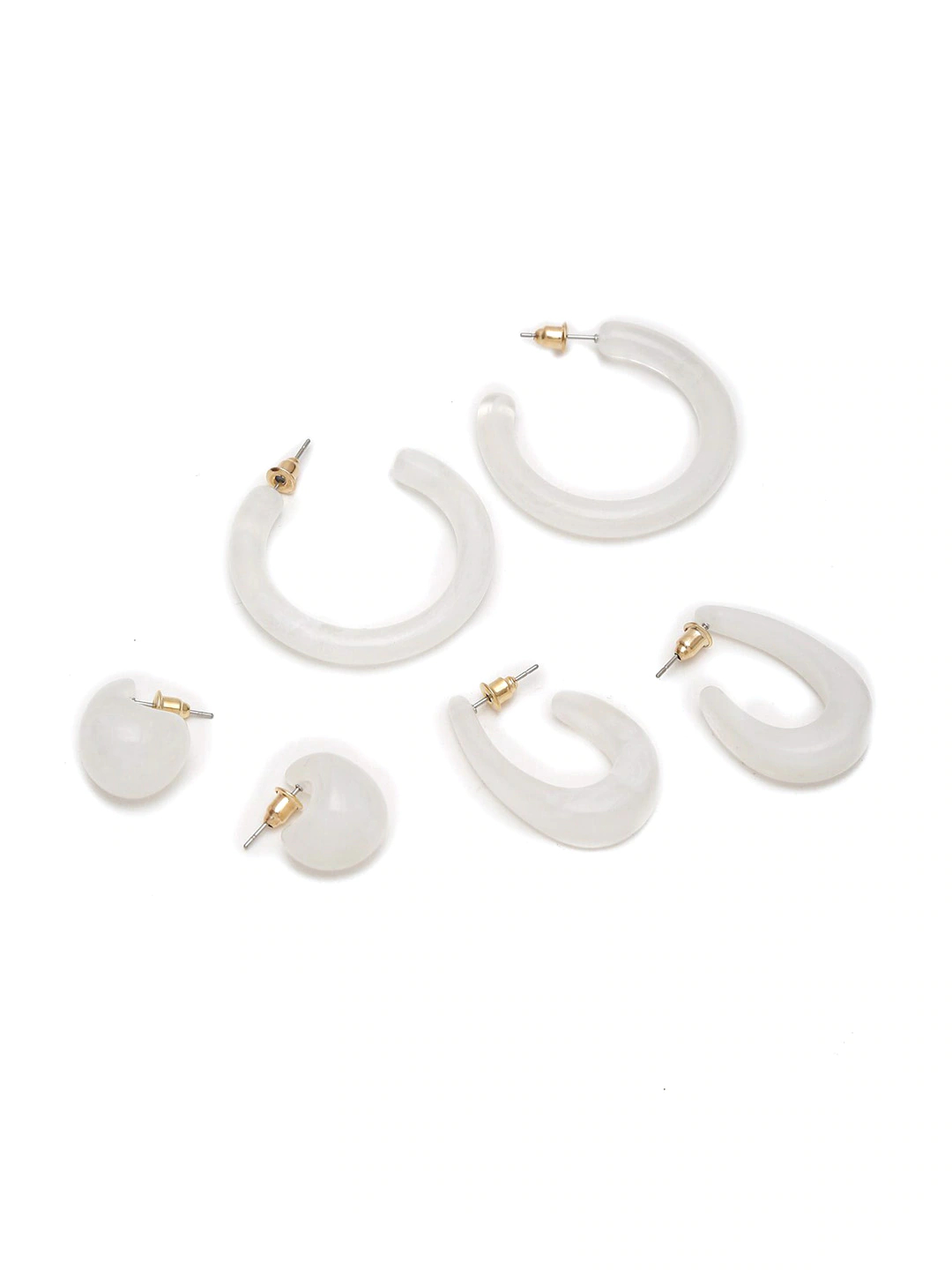 White Set of 3 Contemporary Half Hoop Earrings