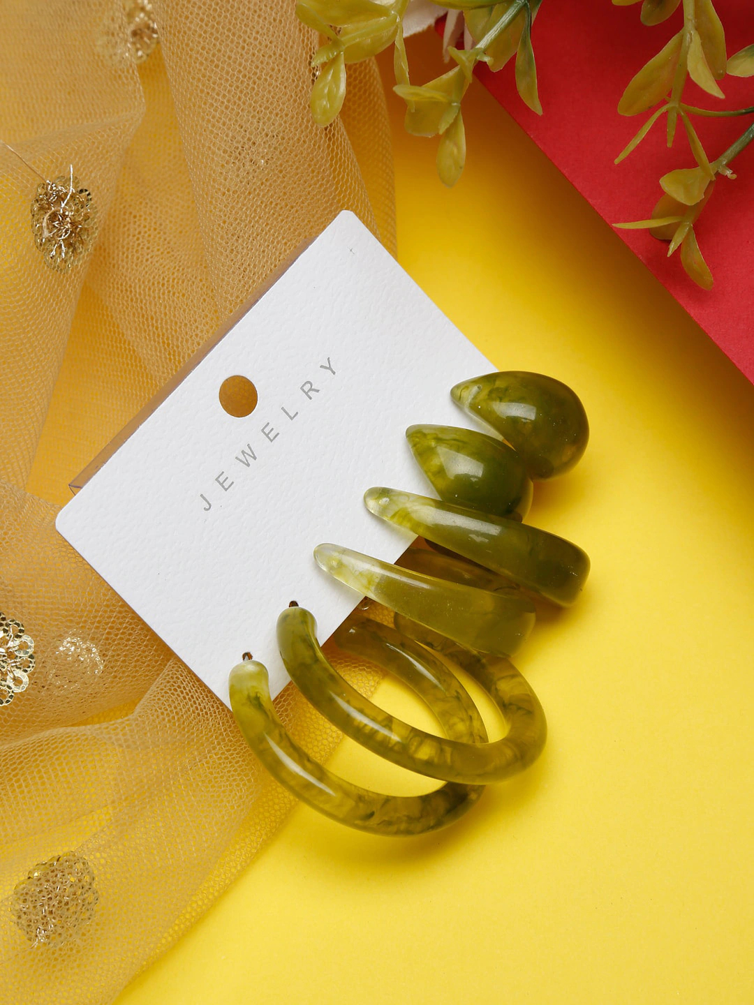 Green Contemporary Studs Earrings