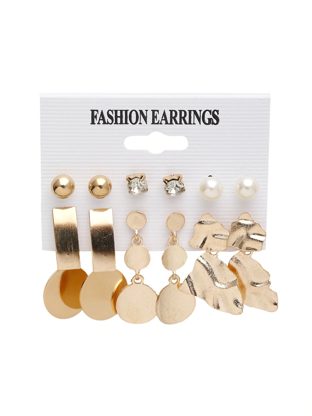 Set Of 12 Gold-Toned & White Contemporary Studs Earrings