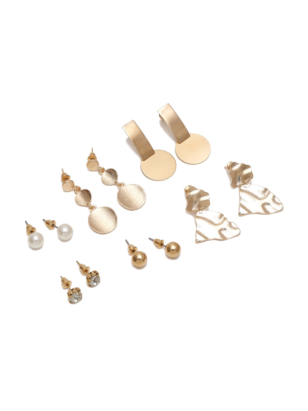Set Of 12 Gold-Toned & White Contemporary Studs Earrings