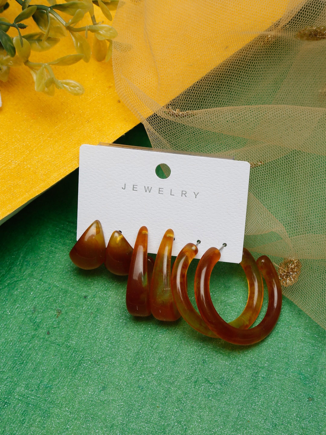 Set Of 3 Brown Circular Hoop Earrings