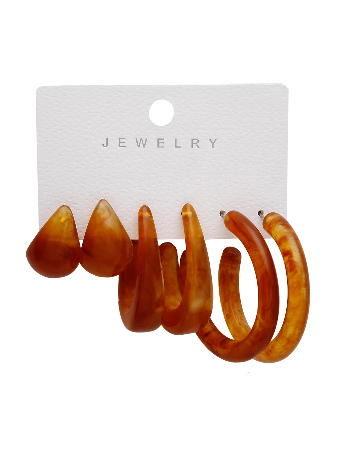 Set Of 3 Brown Circular Hoop Earrings