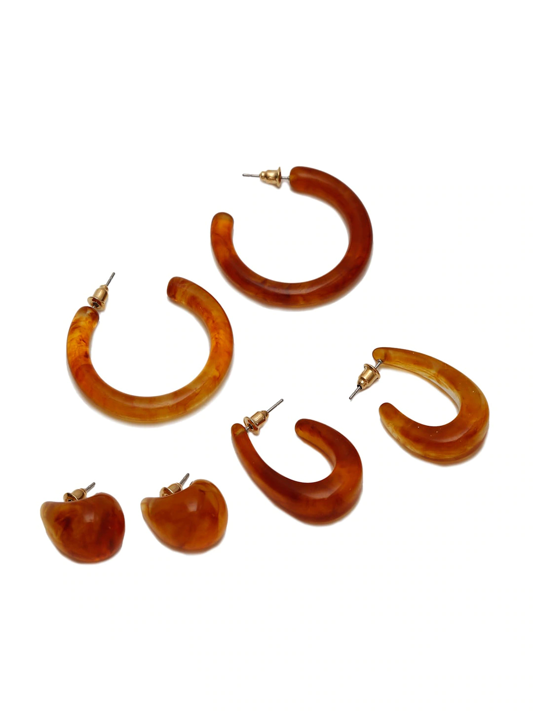 Set Of 3 Brown Circular Hoop Earrings