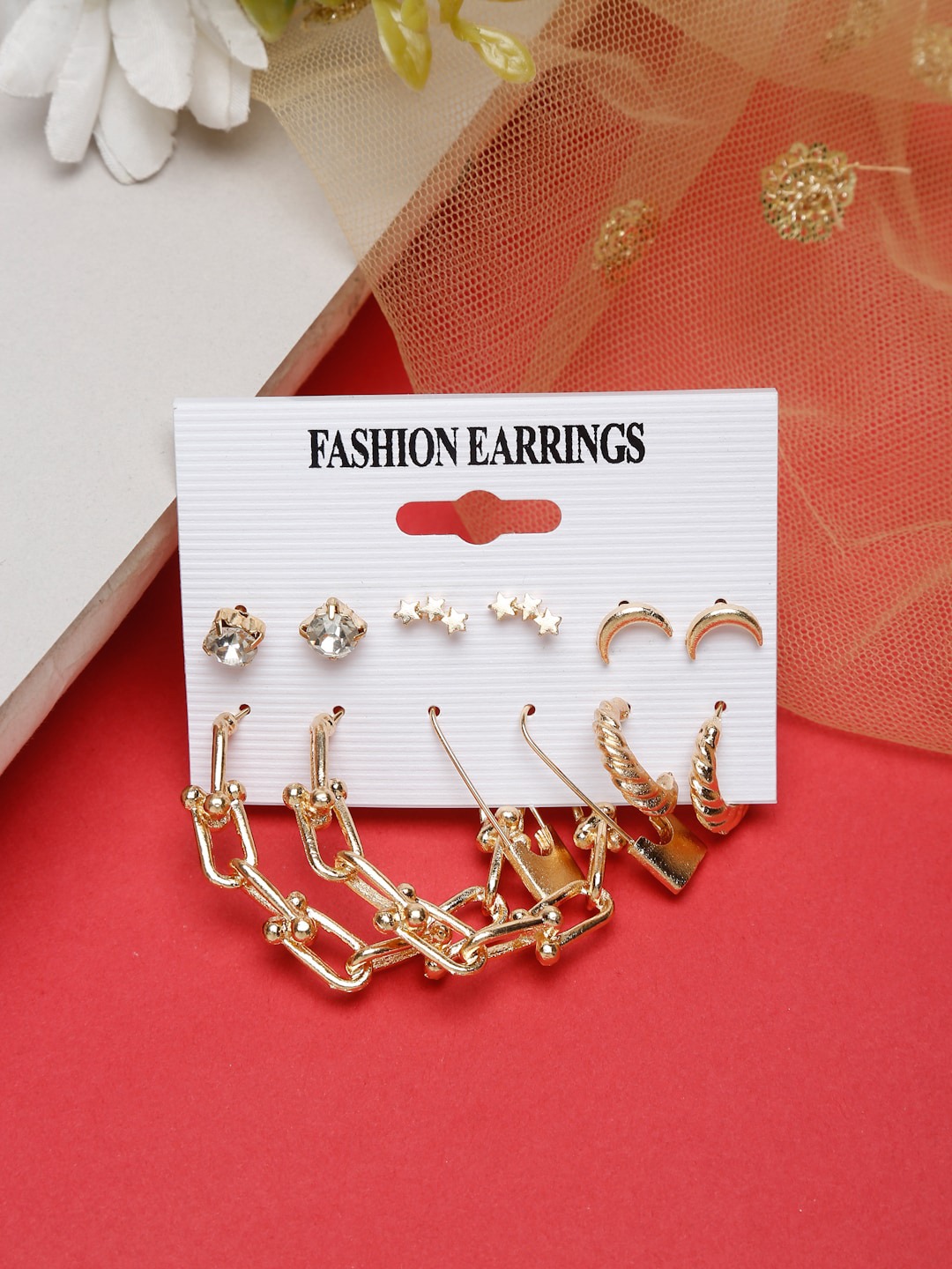 Gold-Toned Contemporary Studs Earrings