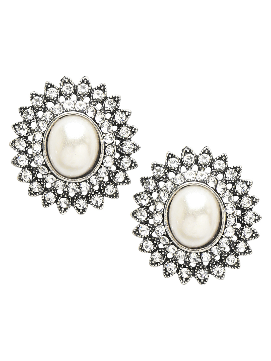 YouBella Jewellery Silver Plated Pearl Stud Earrings for Girls and Women (YBEAR_33094) (Silver)