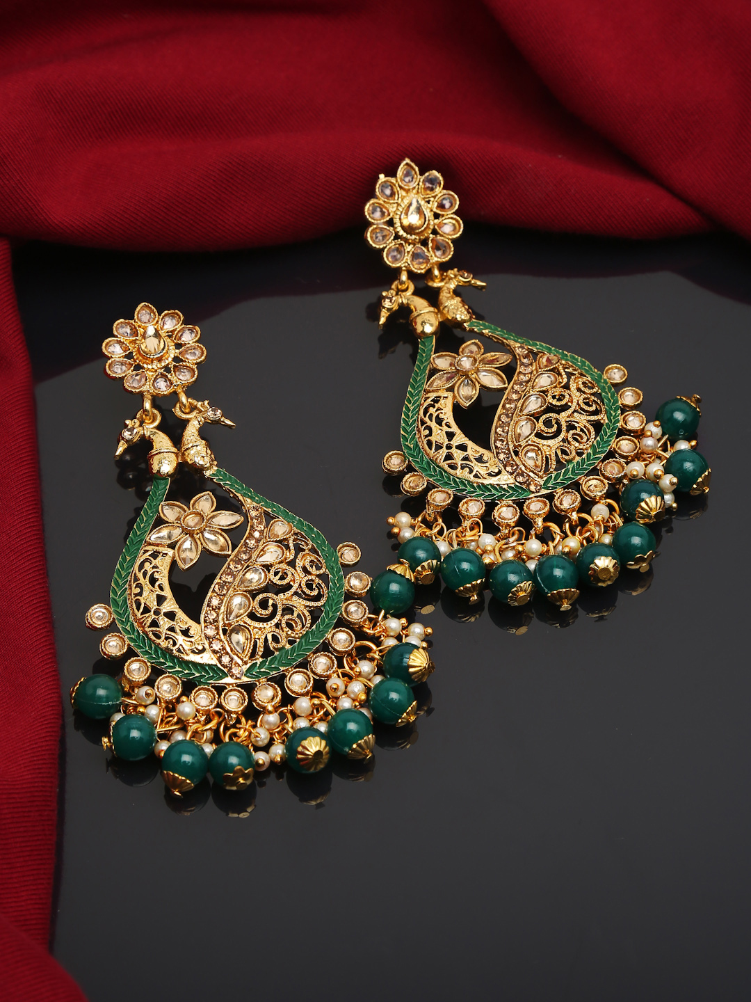 YouBella Jewellery Gold Plated Traditional Drop and Dangler Earrings for Girls and Women (YBEAR_33104) (Green)