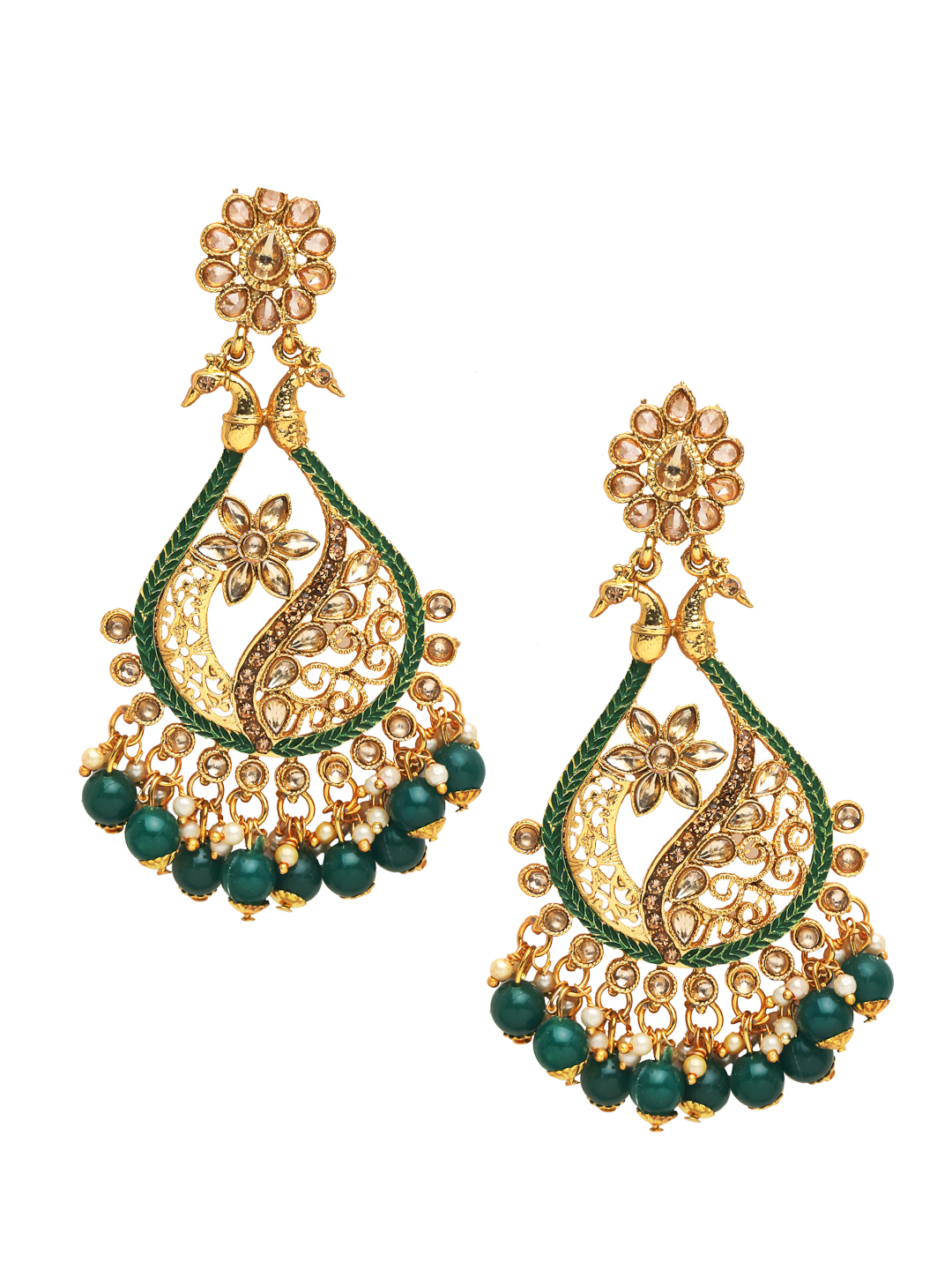 YouBella Jewellery Gold Plated Traditional Drop and Dangler Earrings for Girls and Women (YBEAR_33104) (Green)