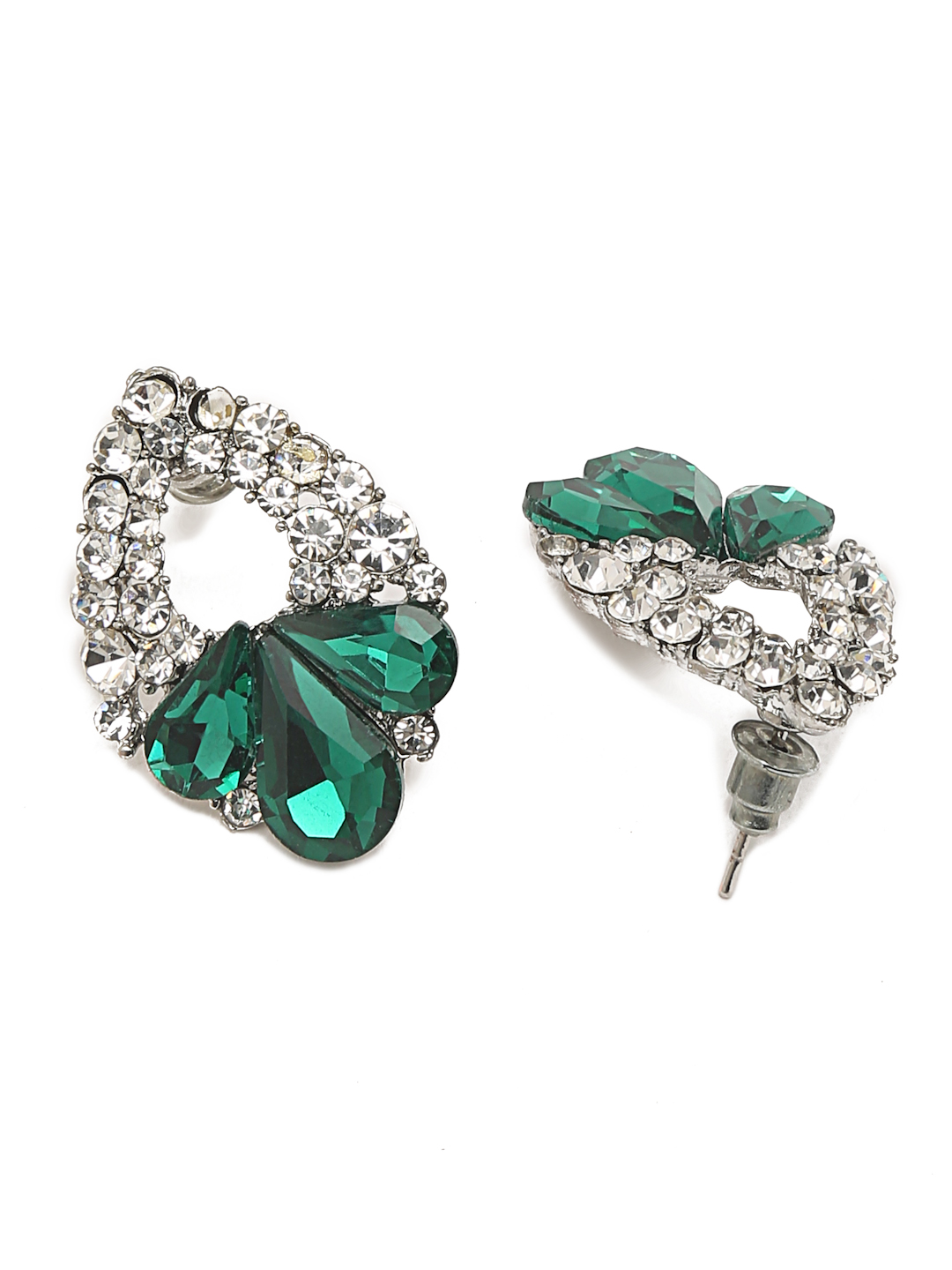 YouBella Jewellery Silver Plated Blue Stud Earrings for Girls and Women (Green)
