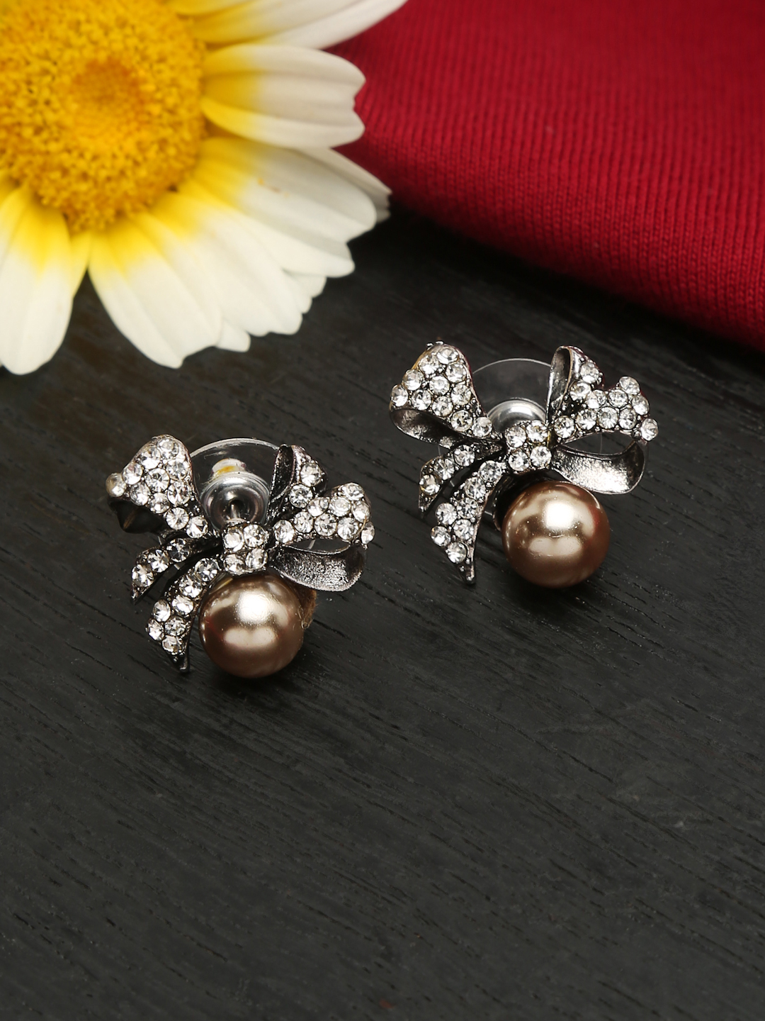 YouBella Jewellery Silver Plated Pearl Stud Earrings for Girls and Women (YBEAR_33110) (Silver)