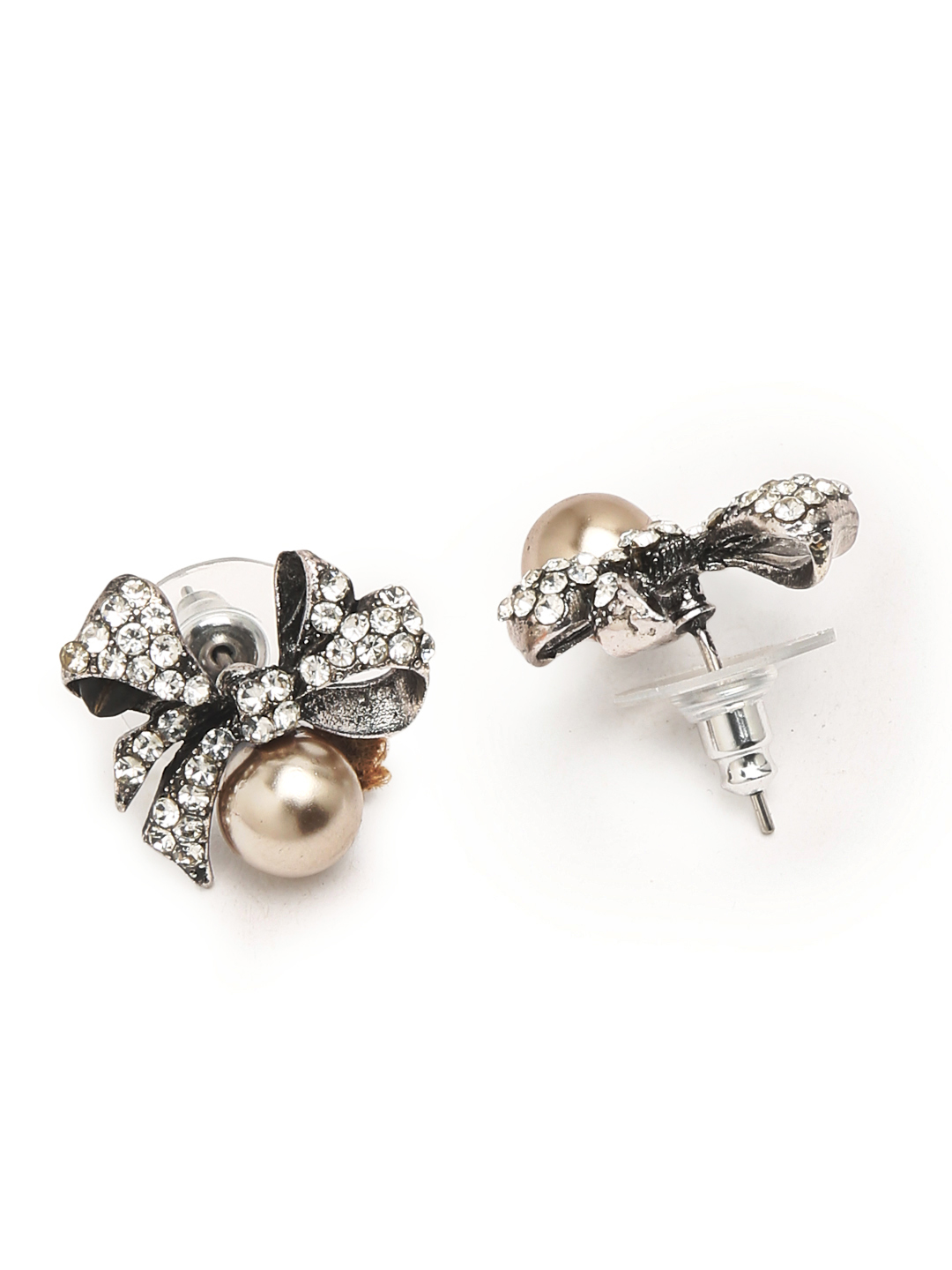YouBella Jewellery Silver Plated Pearl Stud Earrings for Girls and Women (YBEAR_33110) (Silver)