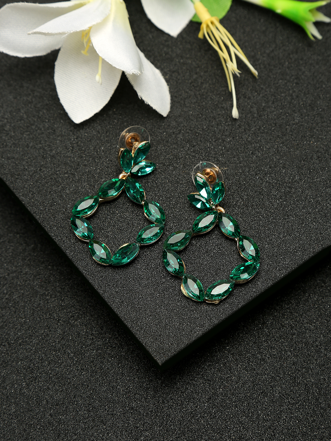 YouBella Fashion Jewellery Gold Plated Drop and Dangler Earrings for Girls and Women (Green)