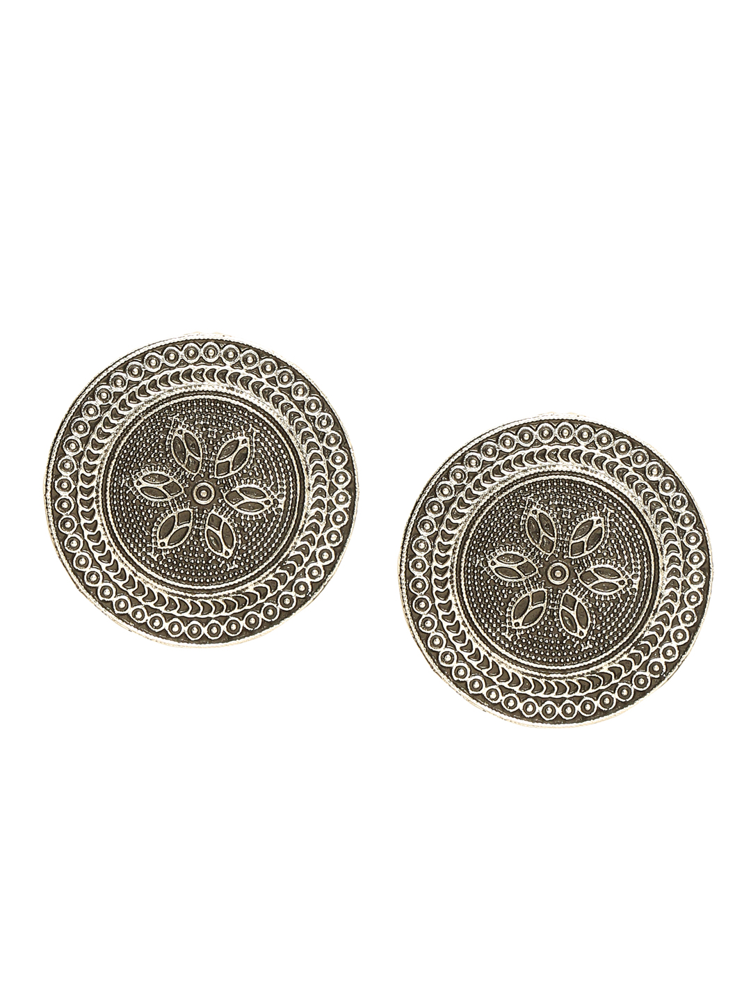 YouBella Fashion Jewellery Oxidised Silver Round Stud Earrings for Girls and Women (Silver) (Style 1)