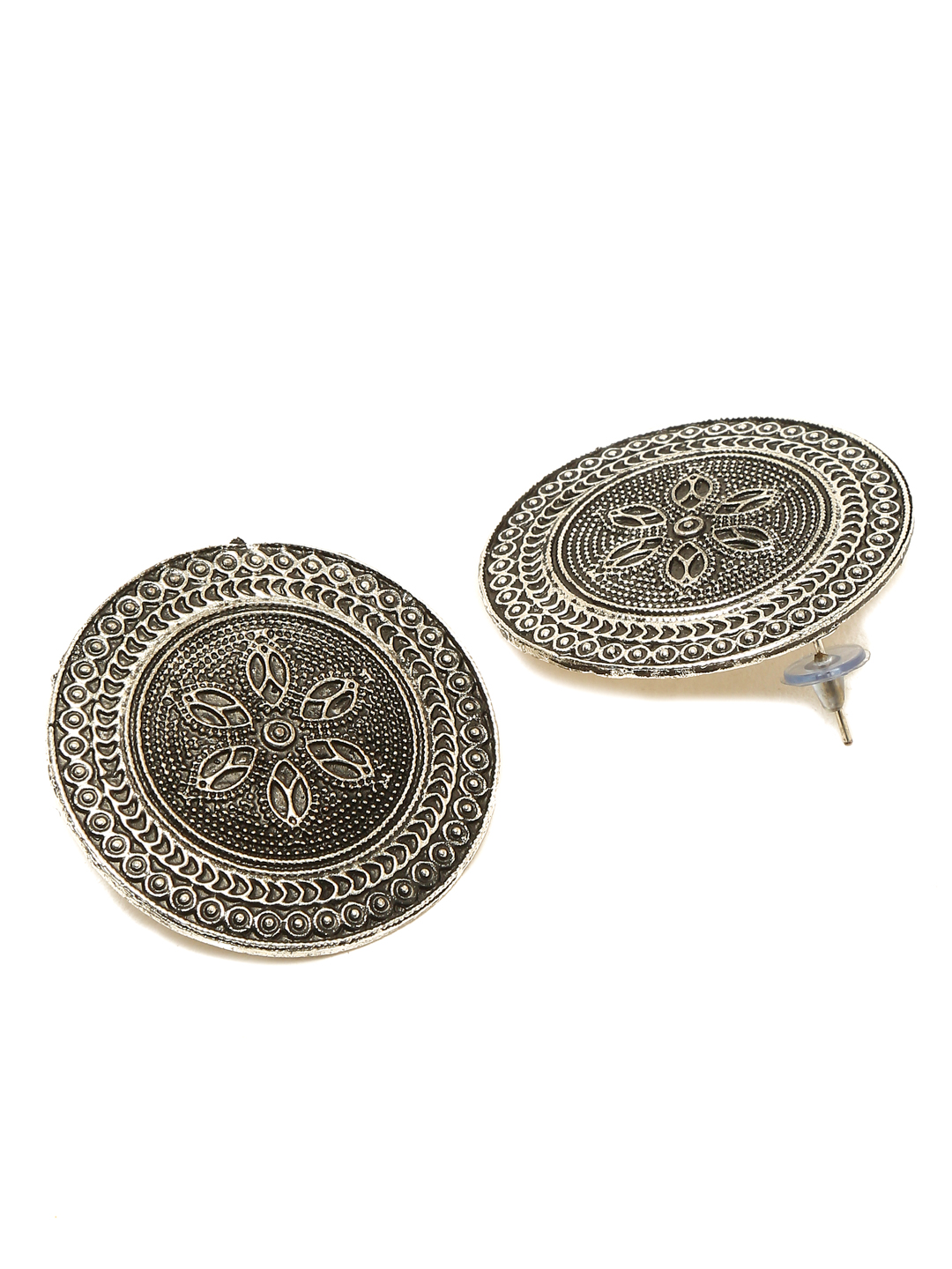 YouBella Fashion Jewellery Oxidised Silver Round Stud Earrings for Girls and Women (Silver) (Style 1)