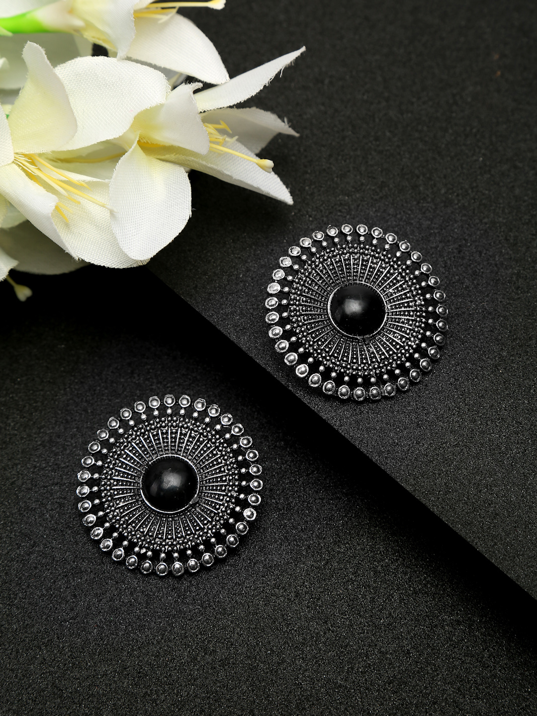 YouBella Fashion Jewellery Oxidised Silver Round Stud Earrings for Girls and Women (Silver) (Style 2)