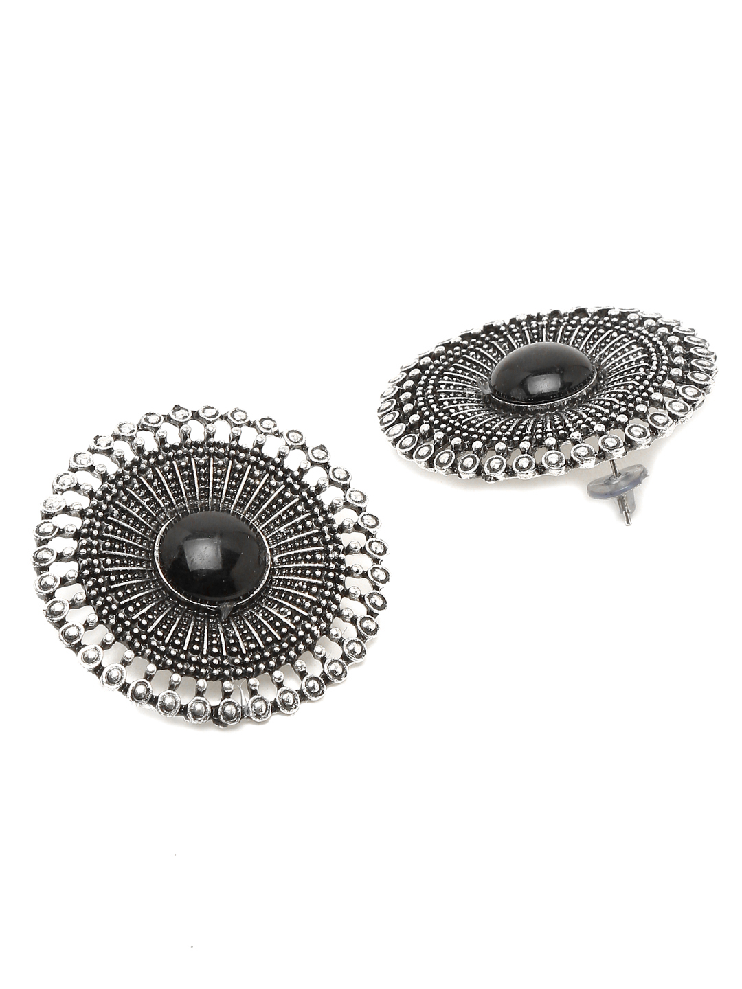 YouBella Fashion Jewellery Oxidised Silver Round Stud Earrings for Girls and Women (Silver) (Style 2)