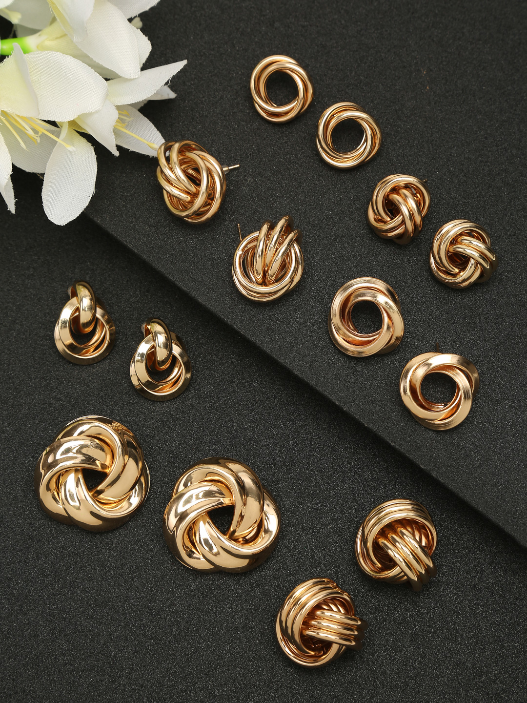 YouBella Fashion Jewellery Gold Plated Combo of 7 Pair of Stud Earrings for Girls and Women (Gold) (YBEAR_33135)