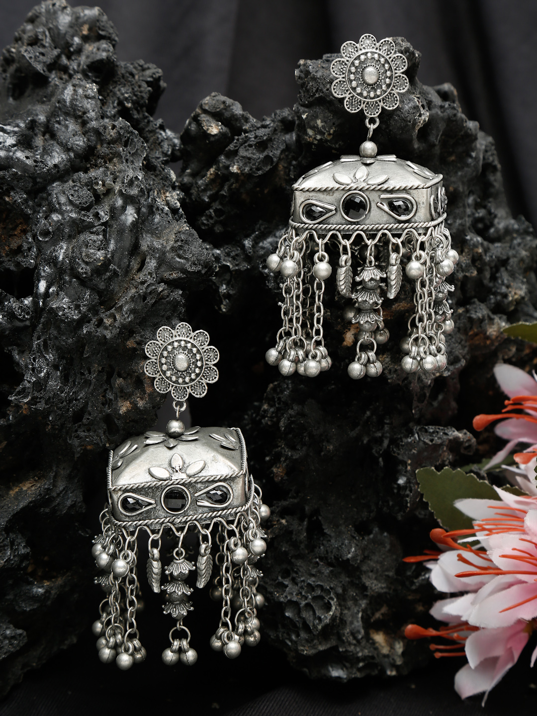 YouBella Jewellery Celebrity Inspired Oxidised Silver Big Size Jhumki Earrings for Girls and Women (Style 1)