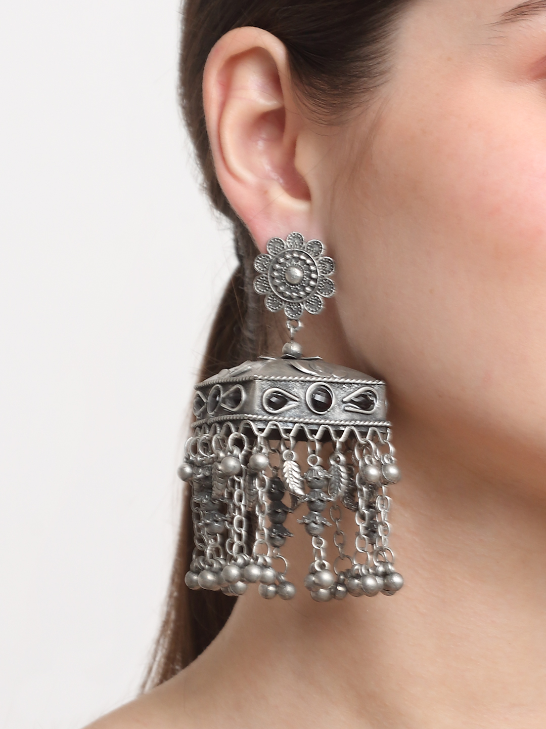 YouBella Jewellery Celebrity Inspired Oxidised Silver Big Size Jhumki Earrings for Girls and Women (Style 1)