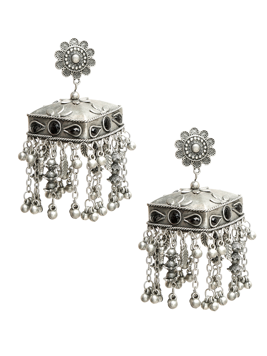 YouBella Jewellery Celebrity Inspired Oxidised Silver Big Size Jhumki Earrings for Girls and Women (Style 1)