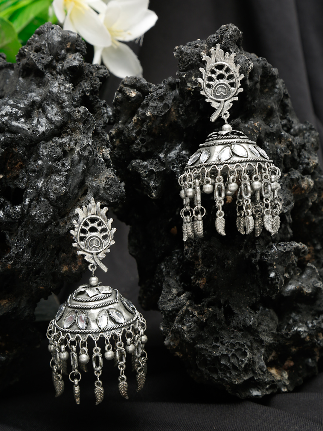 YouBella Jewellery Celebrity Inspired Oxidised Silver Big Size Jhumki Earrings for Girls and Women (Style 5)