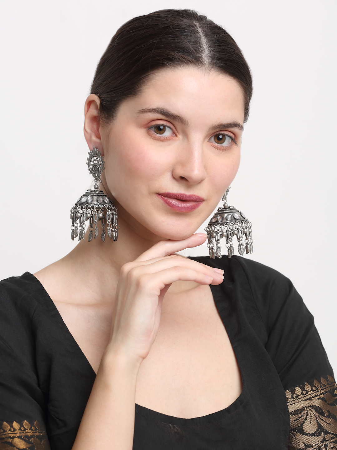 YouBella Jewellery Celebrity Inspired Oxidised Silver Big Size Jhumki Earrings for Girls and Women (Style 5)