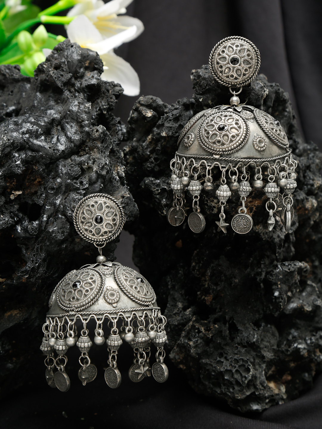 YouBella Jewellery Celebrity Inspired Oxidised Silver Big Size Jhumki Earrings for Girls and Women (Style 2)