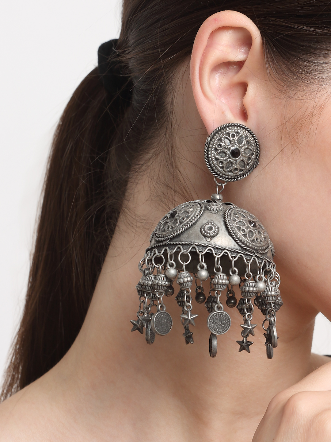 YouBella Jewellery Celebrity Inspired Oxidised Silver Big Size Jhumki Earrings for Girls and Women (Style 2)