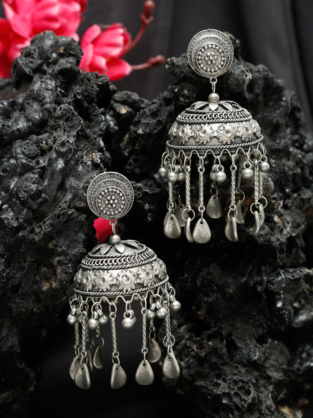 YouBella Jewellery Celebrity Inspired Oxidised Silver Big Size Jhumki Earrings for Girls and Women (Style 3)