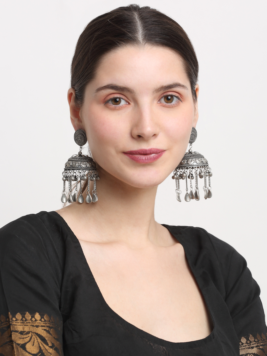 YouBella Jewellery Celebrity Inspired Oxidised Silver Big Size Jhumki Earrings for Girls and Women (Style 3)