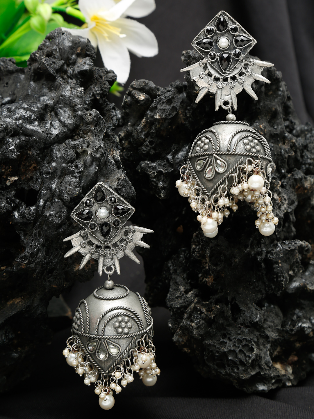 YouBella Jewellery Celebrity Inspired Oxidised Silver Big Size Jhumki Earrings for Girls and Women (Style 4)