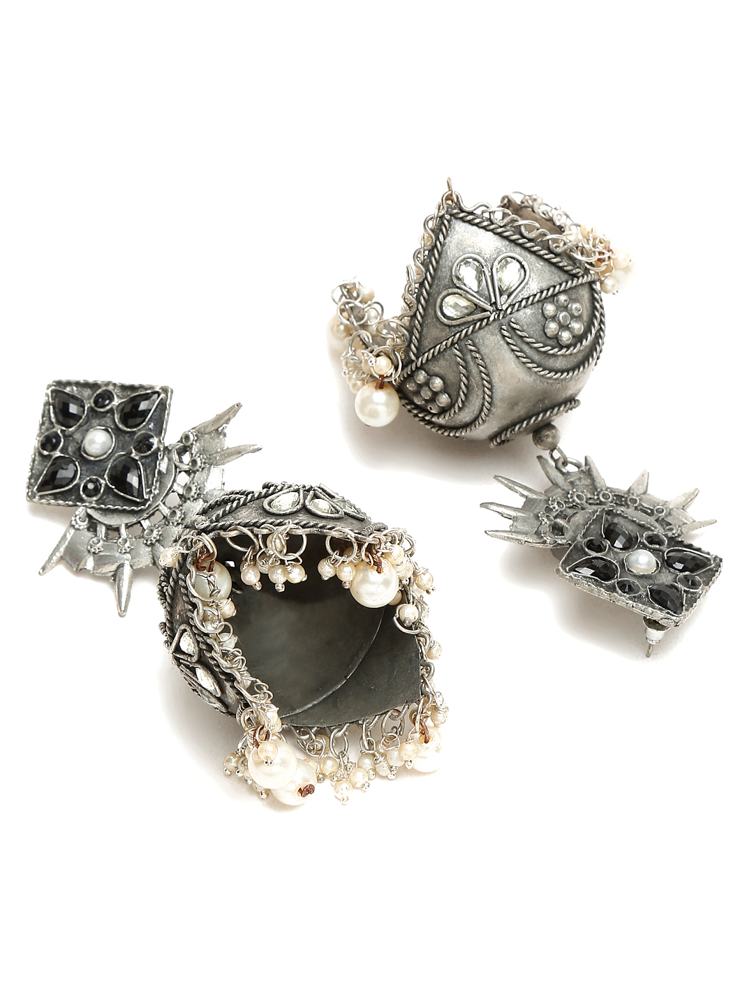 YouBella Jewellery Celebrity Inspired Oxidised Silver Big Size Jhumki Earrings for Girls and Women (Style 4)