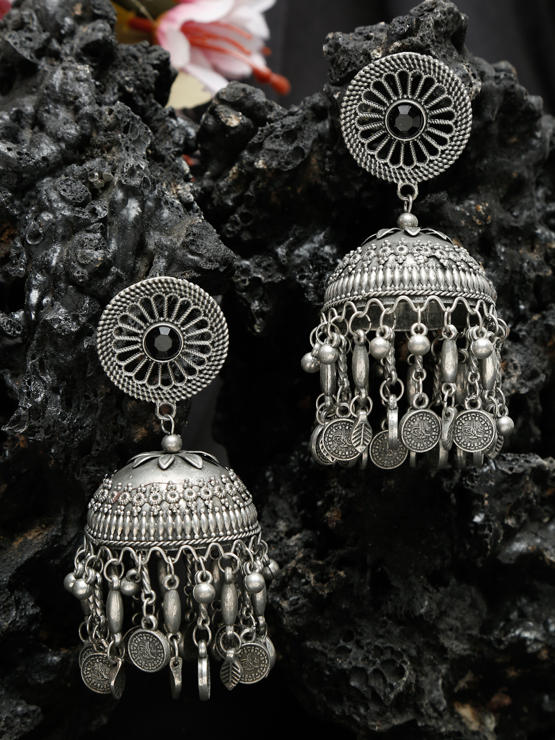YouBella Jewellery Celebrity Inspired Oxidised Silver Big Size Jhumki Earrings for Girls and Women (Style 5)
